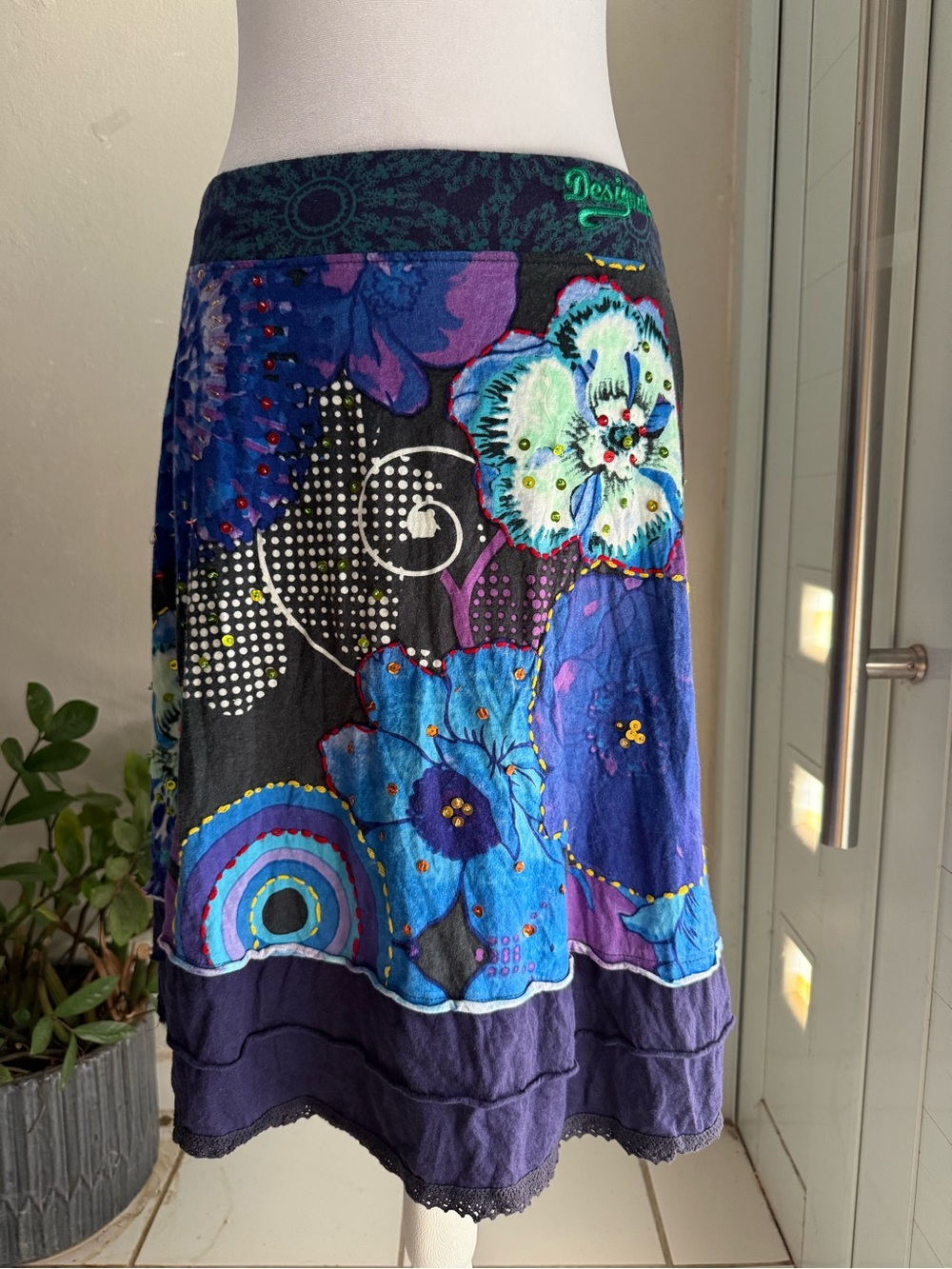 Desigual Multicolor Floral A-Line Skirt with Embroidered Accents